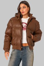 Load image into Gallery viewer, Wintry Faux Leather Hooded Puffer
