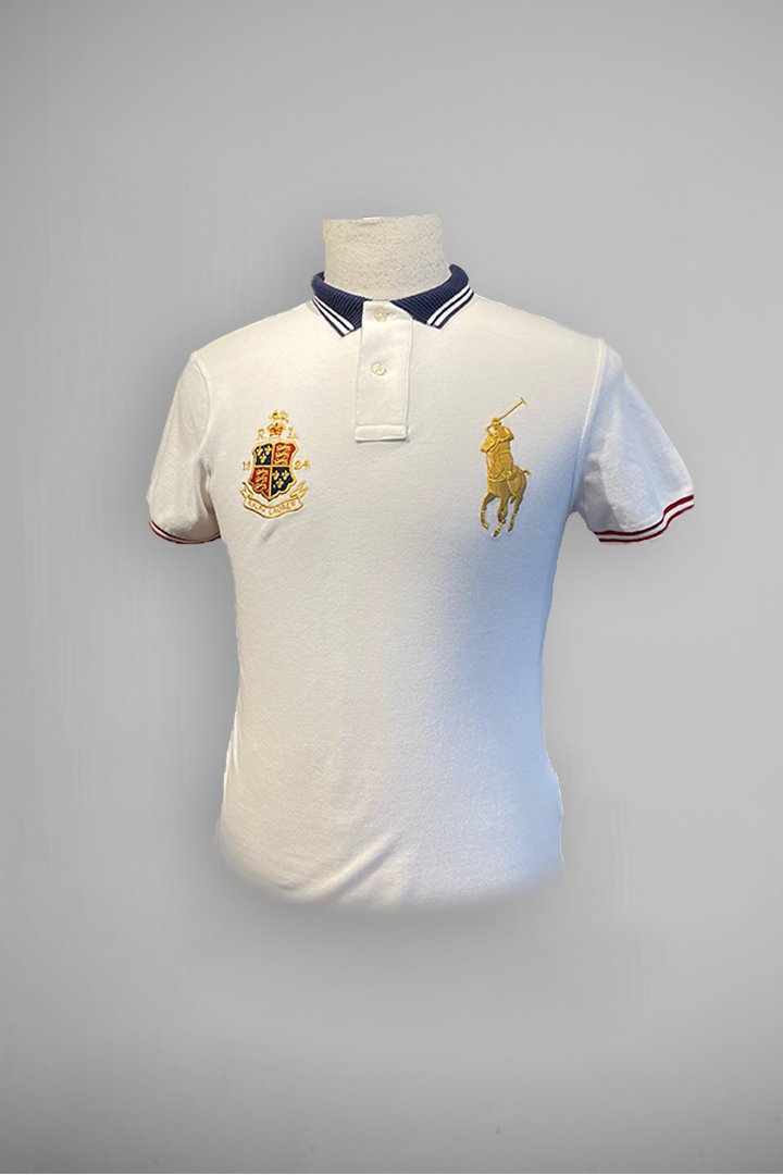 Polo Ralph Lauren Gold Metallic Big Pony Crest Logo Striped Solid Button Shirt